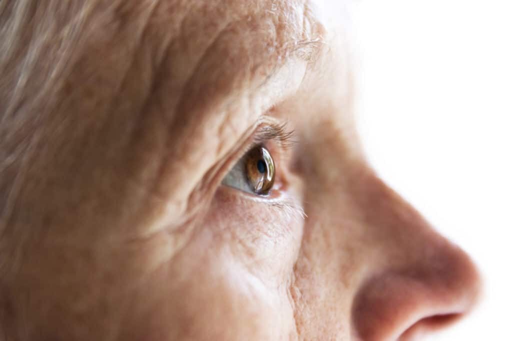 Closeup of older persons face profile