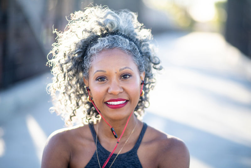 Senior woman outdoors exercising